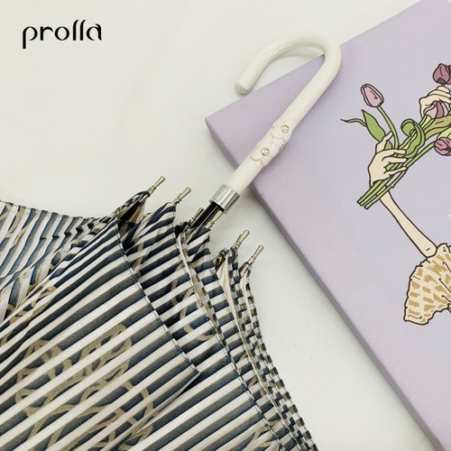 Prolla 保羅拉精品雨傘 Prolla 透視條紋玫瑰遮光直骨傘 雙層傘布 抗UV防風 防曬 降溫