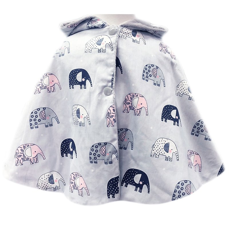 Minky dot print double hooded cloak can be worn on both sides of the gray elephant - Coats - Polyester Gray