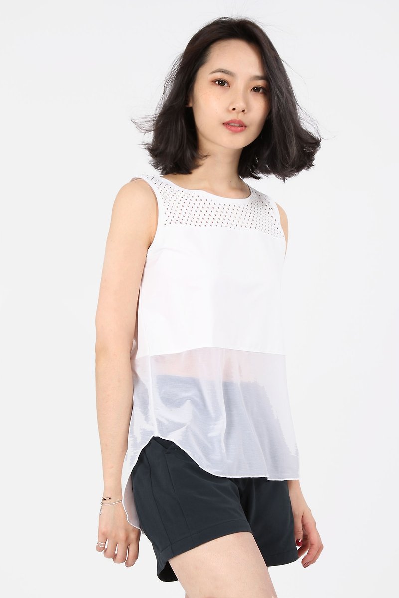Cross-Spliced ​​Reflector Suction Sleeveless - White - Women's Vests - Polyester White