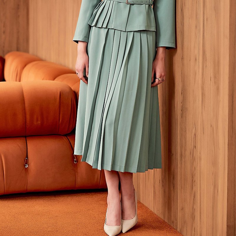 ILEY Elegant and elegant partially folded skirt (green) 1224072247 - กระโปรง - เส้นใยสังเคราะห์ 