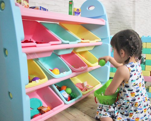 WooHoo WOOHOO 兒童玩具收納櫃 具遊戲功能 含大小收納盒-四層(粉色側板)