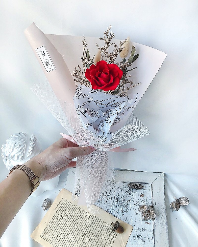 Single red rose eternal life bouquet/Imported Japanese earth immortal flower/Flower not withered - ช่อดอกไม้แห้ง - พืช/ดอกไม้ หลากหลายสี