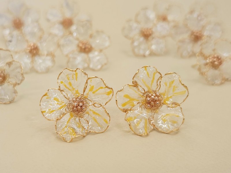 Transparent hand-painted Bronze flower resin earrings C14 - ต่างหู - เรซิน 