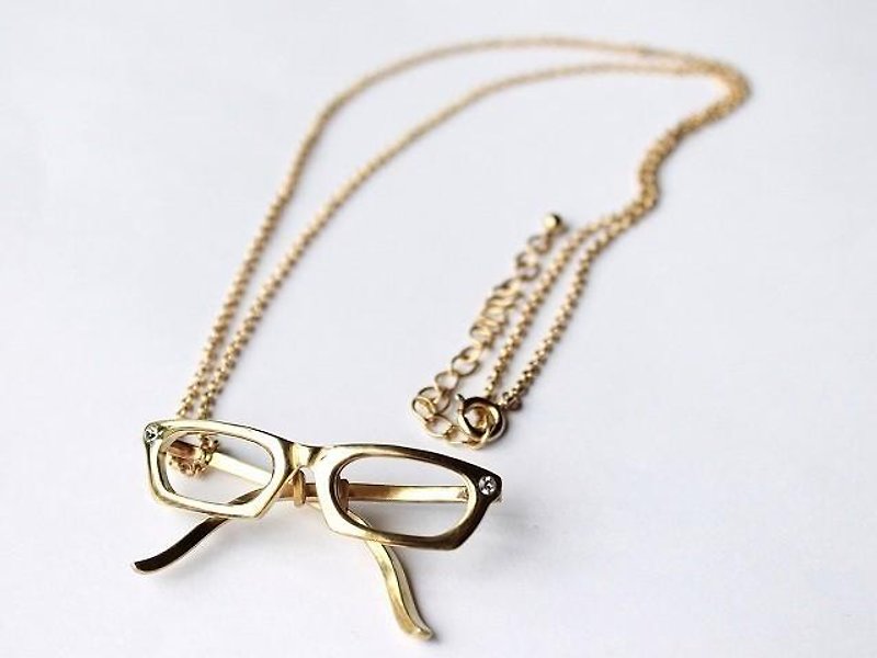 Oval frame glasses necklace GP - Necklaces - Other Metals Gold