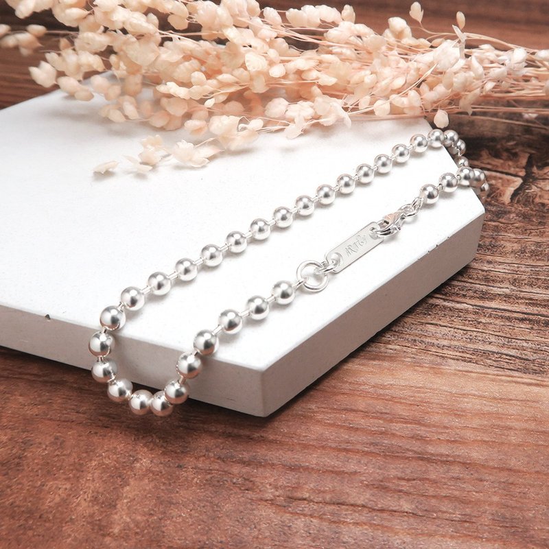 純銀可刻字 極簡銀珠手鍊(3.5mm中寬鍊) 男生手鍊 女生手鍊 - 手鍊/手環 - 純銀 銀色