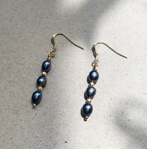 Lux Jewelry 天然石/手作輕珠寶 14KGF 永恆時刻經典黑珍珠小耳勾