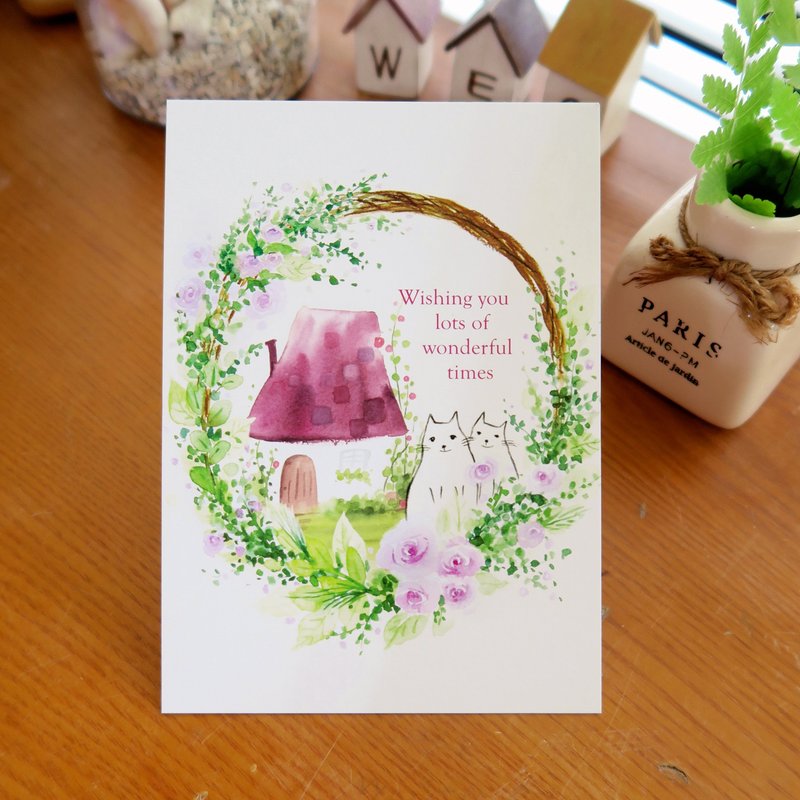 Rose cottage wreath postcard - Cards & Postcards - Paper 