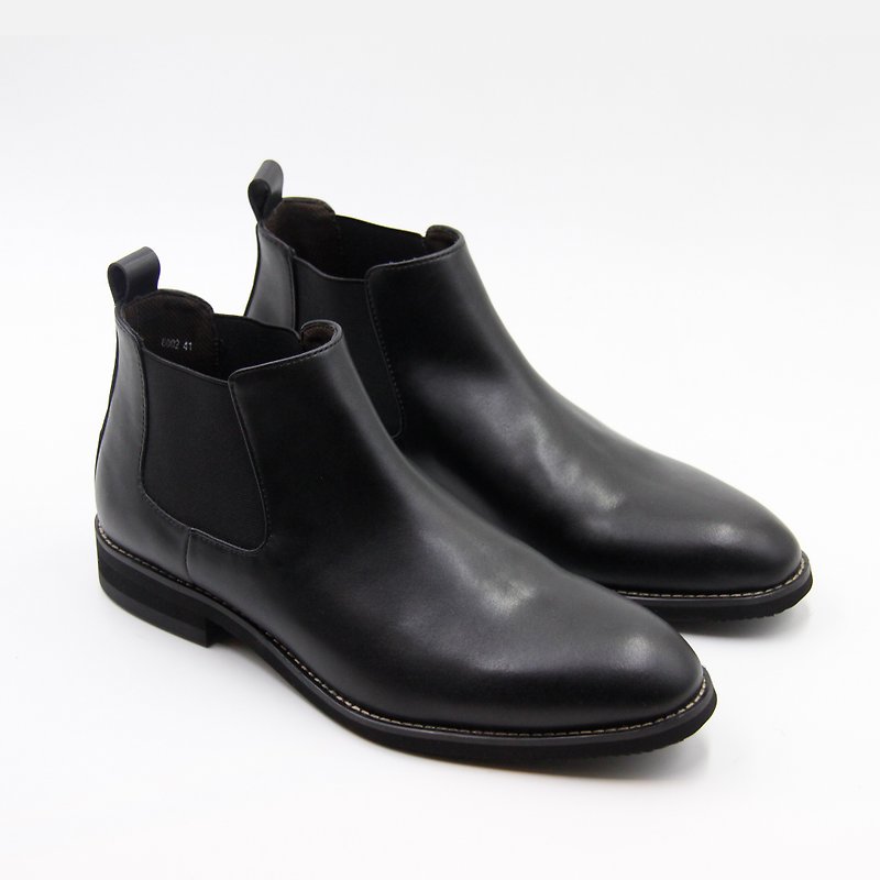 [Functional Water Repellent] Gullar Men's Short Chelsea-Vegetarian Leather Shoes (Black) - รองเท้าบูธผู้ชาย - วัสดุอีโค สีดำ