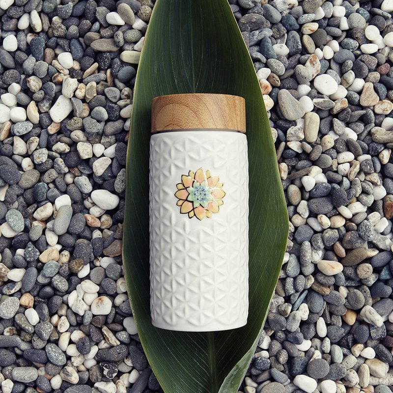 生命之花隨身杯 / 中 / 雙層 / 仿木紋蓋 / 2色 300ml - 水壺/水瓶 - 瓷 白色
