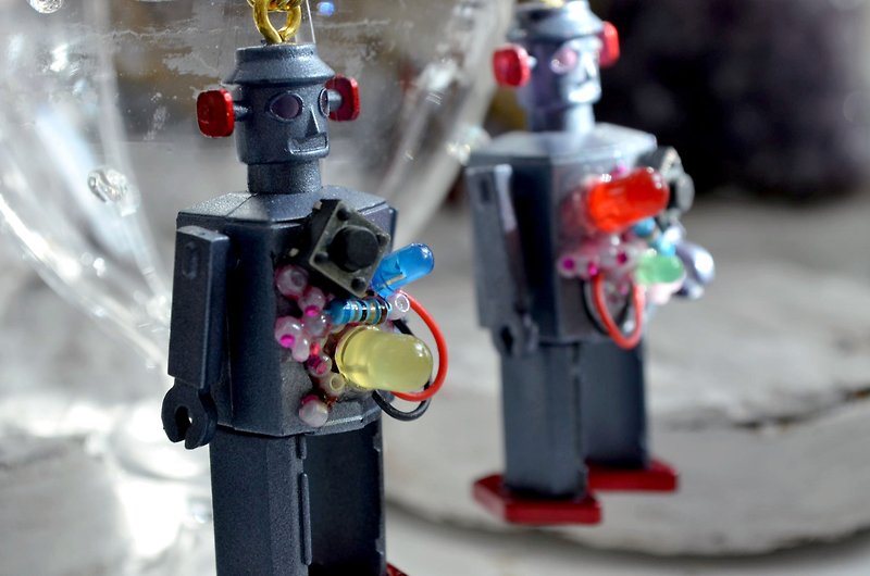 TIMBEE LO Handmade Explosive Robot Earrings Gear Earrings Nostalgic Robot on Sale - Earrings & Clip-ons - Plastic Gray
