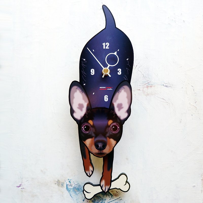 D-242 迷你杜賓犬 - 動物造型鐘擺鐘 - 時鐘/鬧鐘 - 木頭 銀色