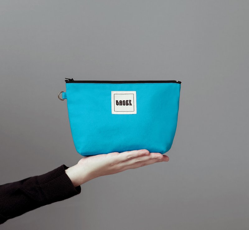 Bager simple plain zipper universal bag / sky blue - Toiletry Bags & Pouches - Cotton & Hemp Blue