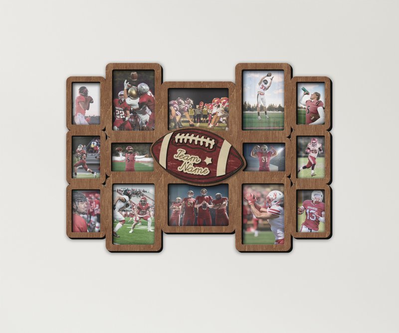 Personalized American football picture frame collage Custom sports team display - Picture Frames - Wood Brown