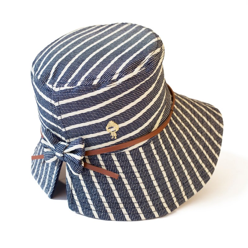 蝴蝶帽/大帽沿 遮陽帽 小顏感(藍白條紋) - 帽 - 棉．麻 透明