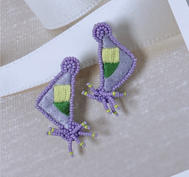 Yggdrasil - Handmade Embroidery Earrings - Purple - ต่างหู - งานปัก สีม่วง