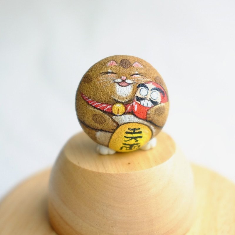 Manekineko stonepainting,handmade gift. - ตุ๊กตา - หิน สีส้ม