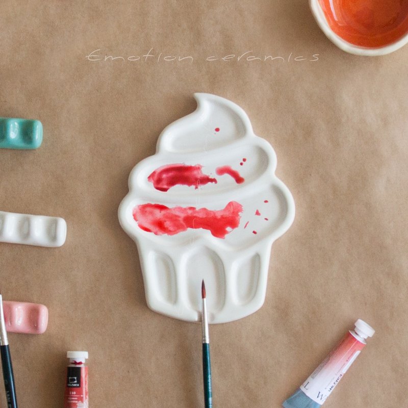 Cake ceramic palette for watercolors, acrylics, gouache, oil, Painting palette - 其他 - 陶 白色