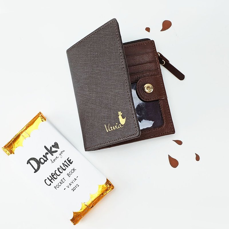 " Dark Chocolate " Pocket Book Short Wallet / Cow Leather 黑巧克力- 錢包-皮革 - 長短皮夾/錢包 - 真皮 咖啡色