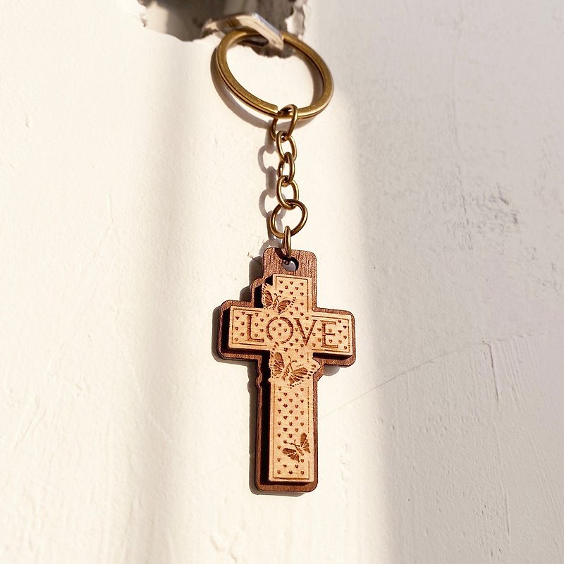 Cross Love Cross Keyring Gospel Gifts - Keychains - Wood 