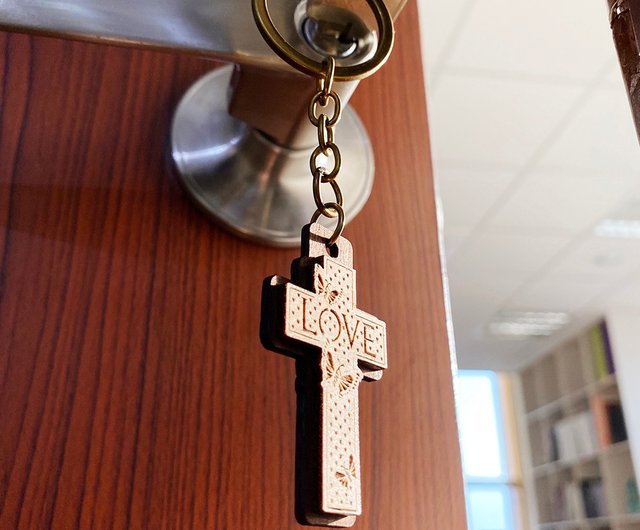 Wooden on sale cross keychain