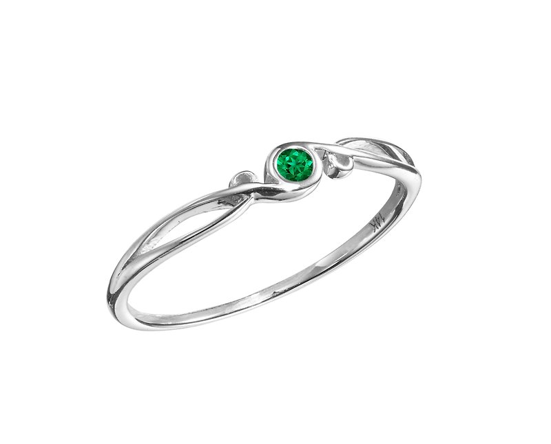 祖母綠波浪戒指 優雅女戒 14k白金戒指 五月誕生石戒指 別緻婚戒 - 戒指 - 貴金屬 綠色