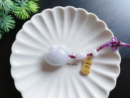 樂藏｜輕珠寶｜手作能量 天然緬甸玉 淡紫翡翠 手工雕 水餃 喜慶團圓 發大財 包掛