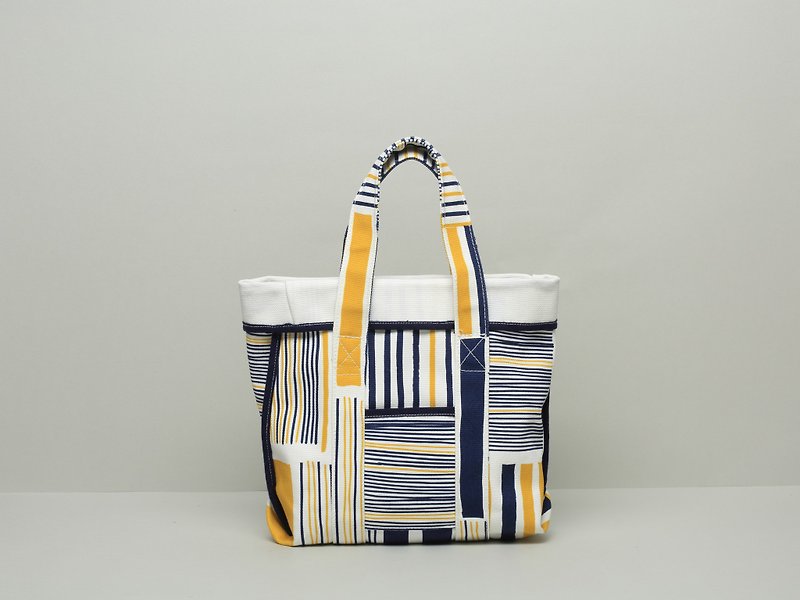 Asymmetrical pouch / Tin house / yellow blue - กระเป๋าถือ - ผ้าฝ้าย/ผ้าลินิน สีเหลือง