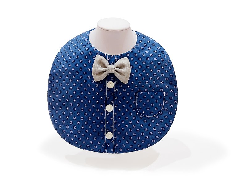 Gentleman Bow Tie Shirt Styling Bib Pocket - Vintage Coin Flower Shirt - ผ้ากันเปื้อน - ผ้าฝ้าย/ผ้าลินิน สีน้ำเงิน