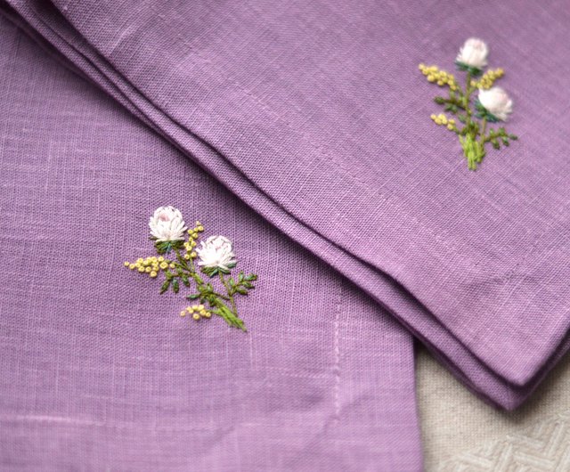 PREORDER - Hand Embroidered Linen Napkins - Set of 4 - Lavender