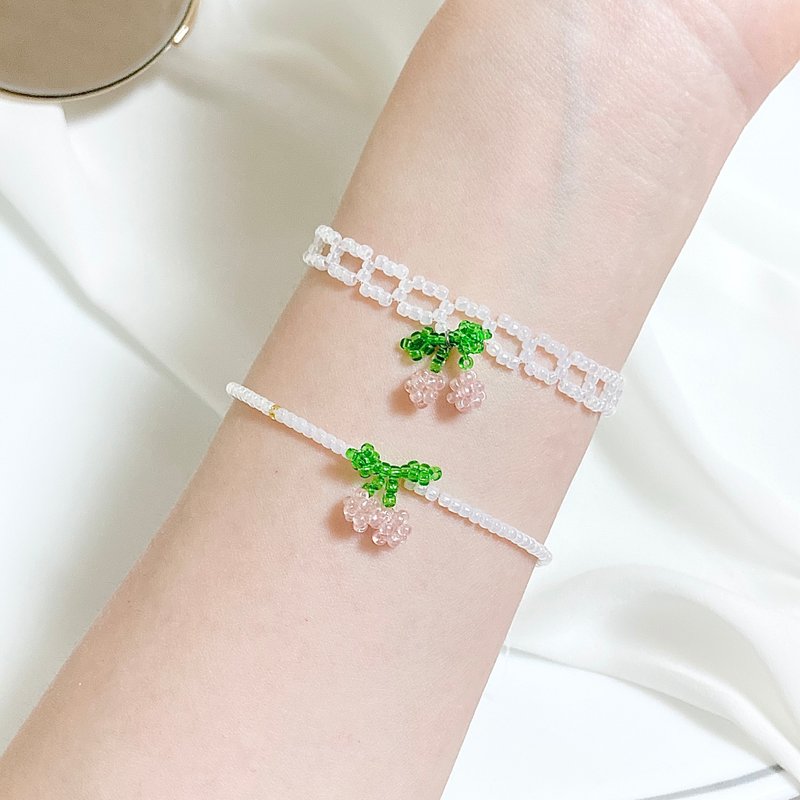 Beaded Cherry White line Bracelet  (13-21cm) - 手鍊/手環 - 其他材質 多色