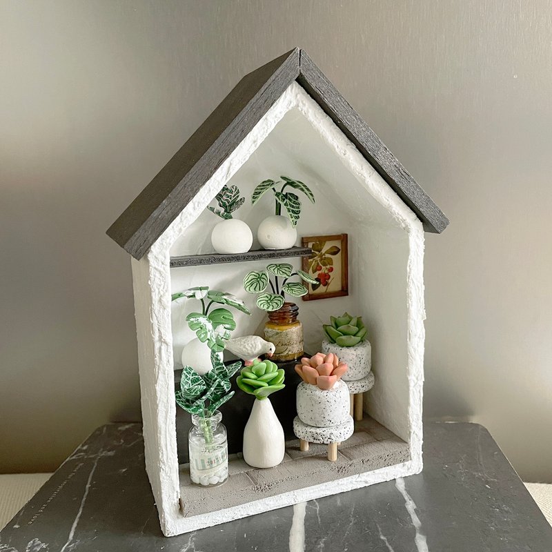 Mini plant cabin. Simulated clay succulents_foliage plants - ของวางตกแต่ง - ดินเหนียว สีเขียว