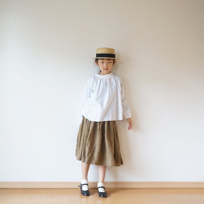 Linen waist gather skirt kids skirt 1 (80 ~ 95cm), 2 (100 ~ 115cm) size - กระโปรง - ผ้าฝ้าย/ผ้าลินิน สีกากี