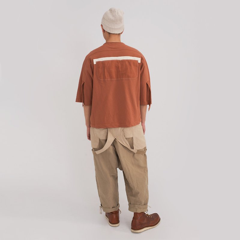 GROW Wearing for a long time-Brick red can be turned into a top with apron by rin - Men's T-Shirts & Tops - Cotton & Hemp Brown