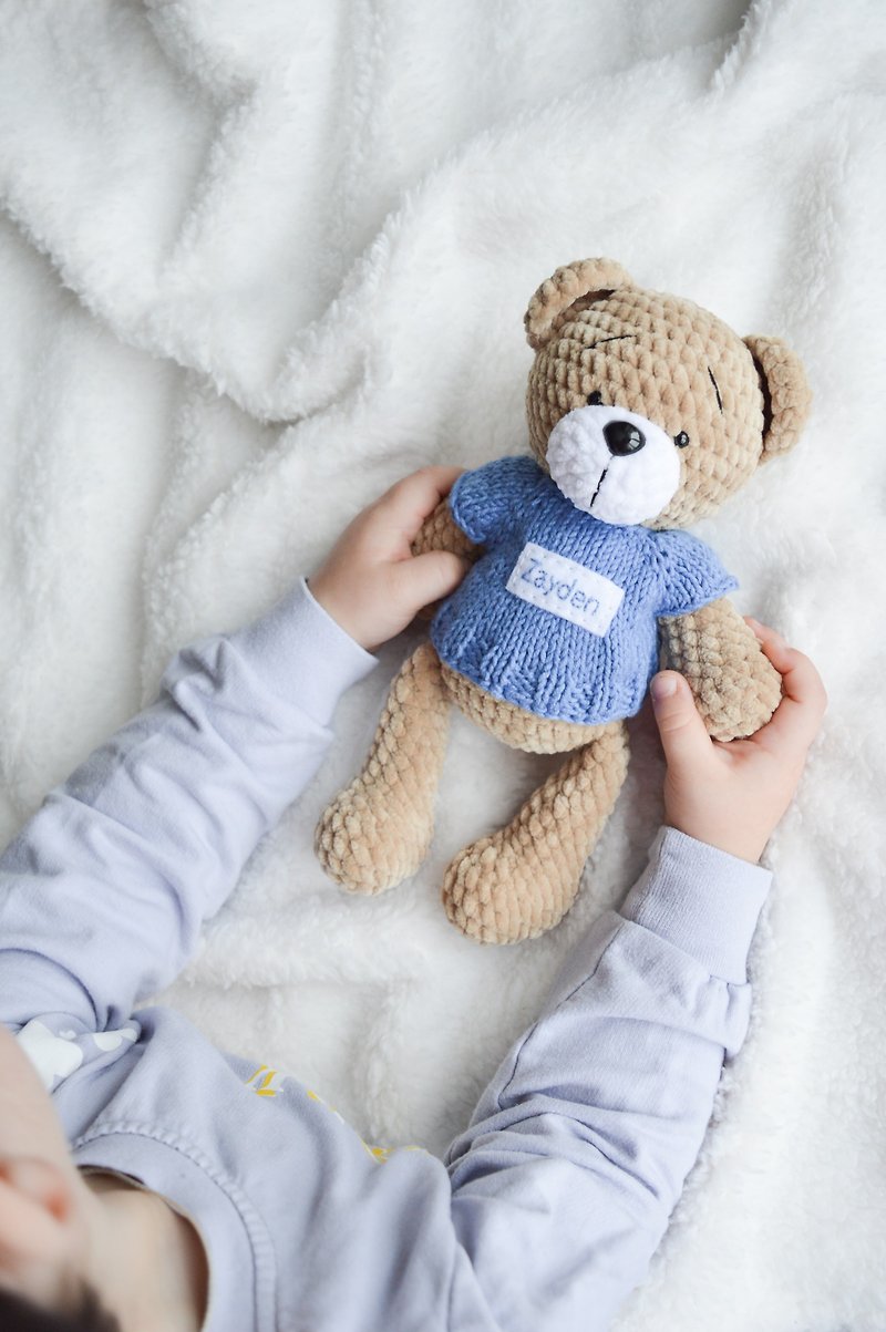 Personalized teddy bear for newborn baby boy or girl, teddy bear stuffed toy - 嬰幼兒玩具/毛公仔 - 環保材質 藍色