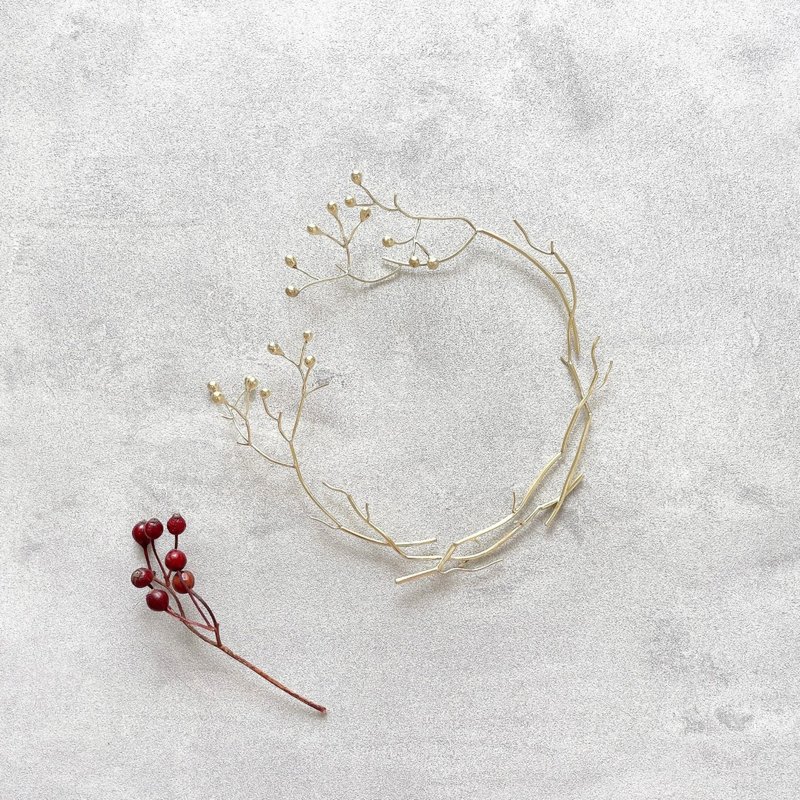 野薔薇　真鍮のバラの実のリース　12.5cm - 乾燥花/永生花 - 銅/黃銅 金色
