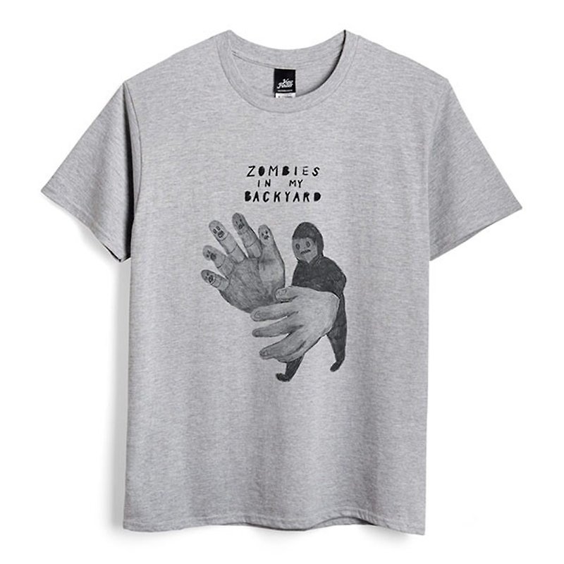 Stéphane and his big hands - dark gray Linen- neutral T-shirt - เสื้อยืดผู้ชาย - ผ้าฝ้าย/ผ้าลินิน สีเทา
