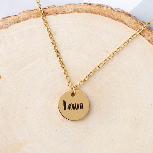 marygracedesign Personalize Name Tag Necklace Custom Name Necklace Engrave Circle Charm Dainty