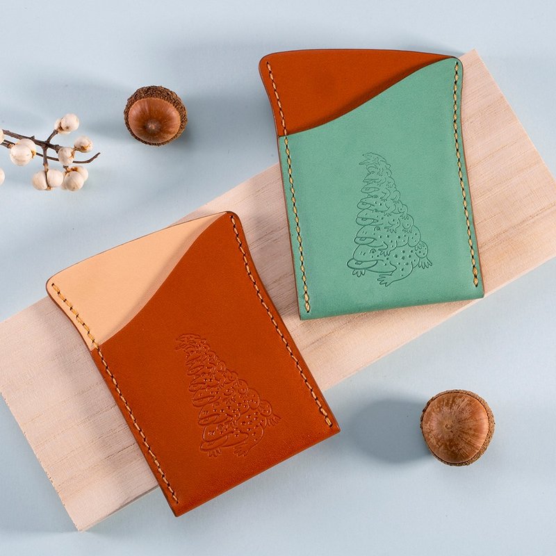 [Gift packaging] Vegetable tanned leather card holder - ที่เก็บนามบัตร - หนังแท้ สีนำ้ตาล