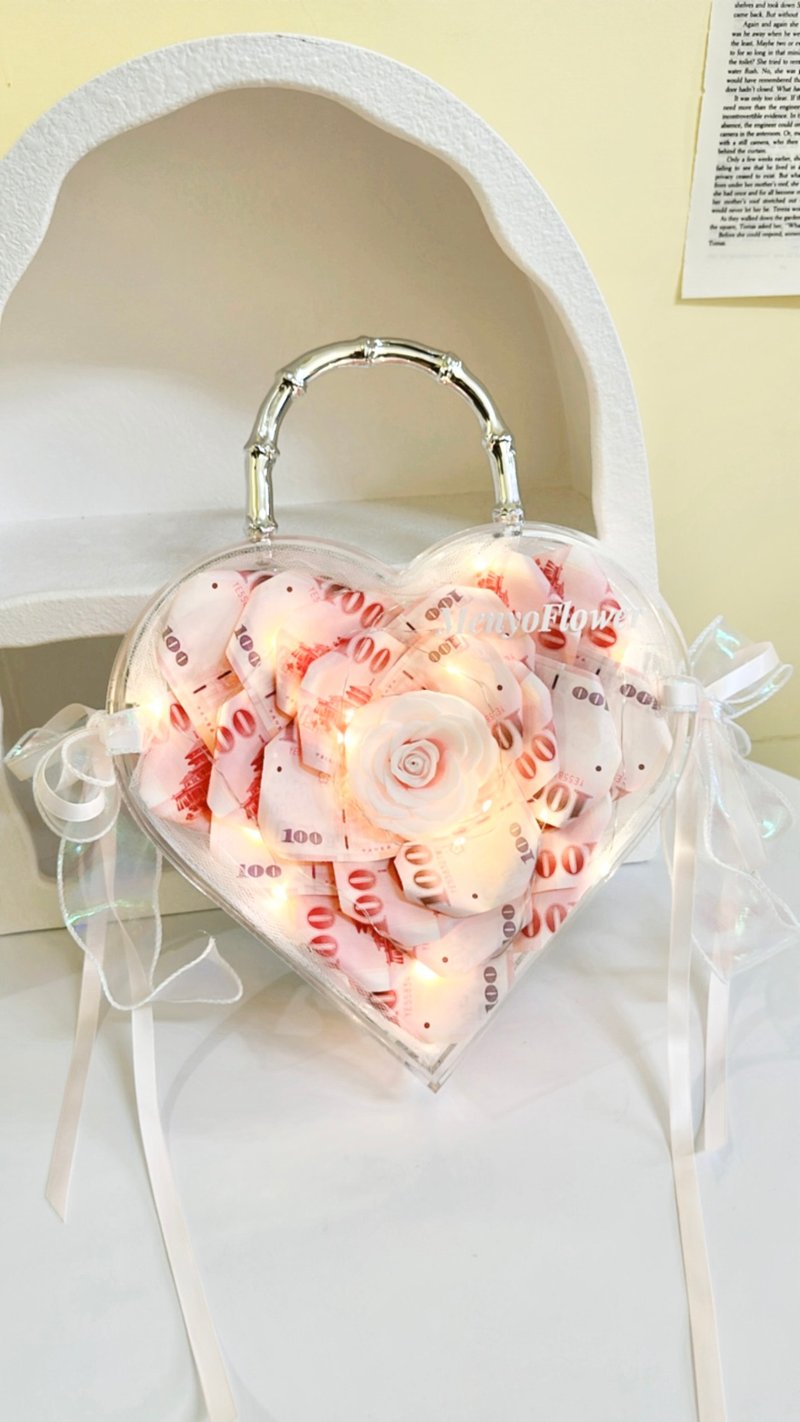 【聖誕禮物】鏡面愛心花盒 愛心鈔票 生日禮物 售價含現金一千二 - 乾燥花/永生花 - 植物．花 