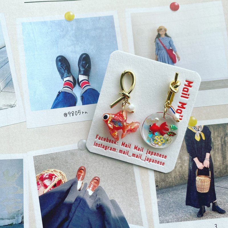 繩結金魚、耳環、耳夾 - 耳環/耳夾/耳骨夾 - 樹脂 多色