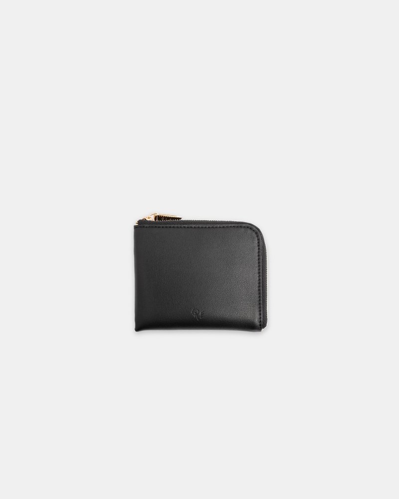 Vegan Leather L Shape Zipper Coin Wallet Coin Purse Black - Wallets - Faux Leather Black