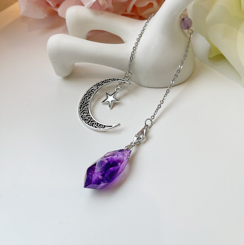 Rare and precious Purple Super Seven Crystal Pendulum Necklace Pendant - Necklaces - Crystal Purple