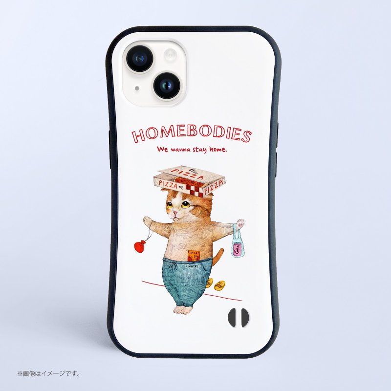 Shockproof Grip iPhone Case/ INDOOR CAT Holiday Pizza Time - Phone Cases - Plastic White