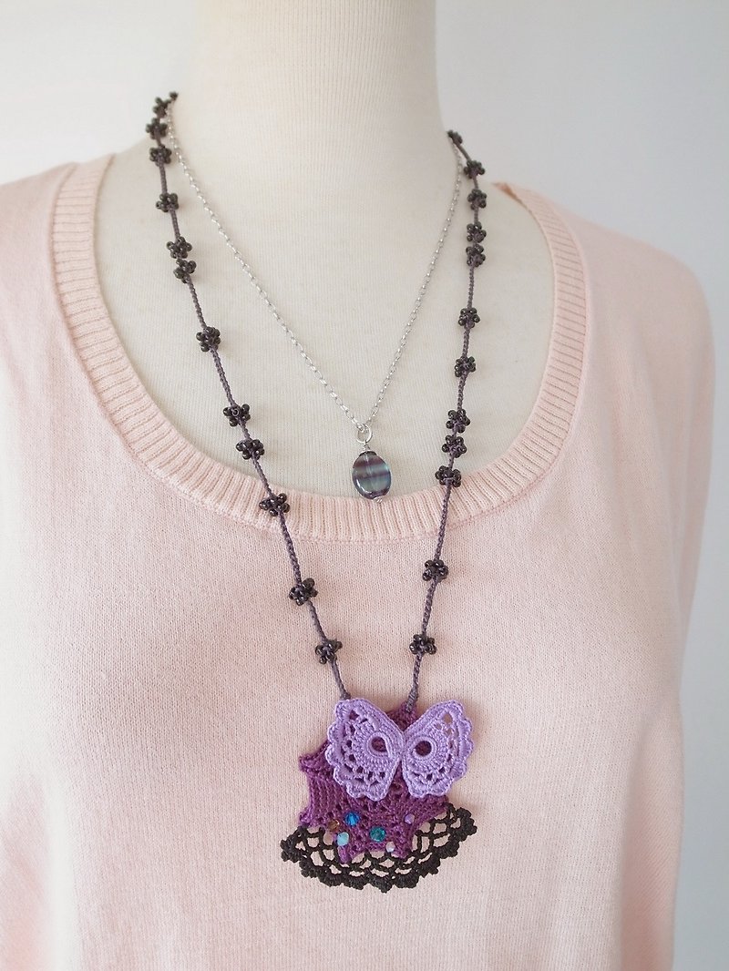 Irish Crochet Lace Jewelry (Irish Love 7-a) Fiber Art Necklace - Necklaces - Cotton & Hemp Multicolor