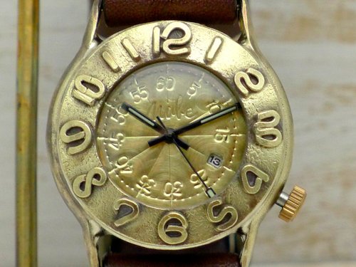 手作り腕時計 Index1-B-DATE Mens 32mm Brass DATE(日付表示) (64B