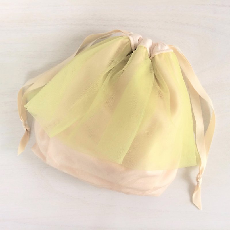 ダブルチュール パニエフリル巾着 ライムイエロー - 化妝袋/收納袋 - 聚酯纖維 黃色
