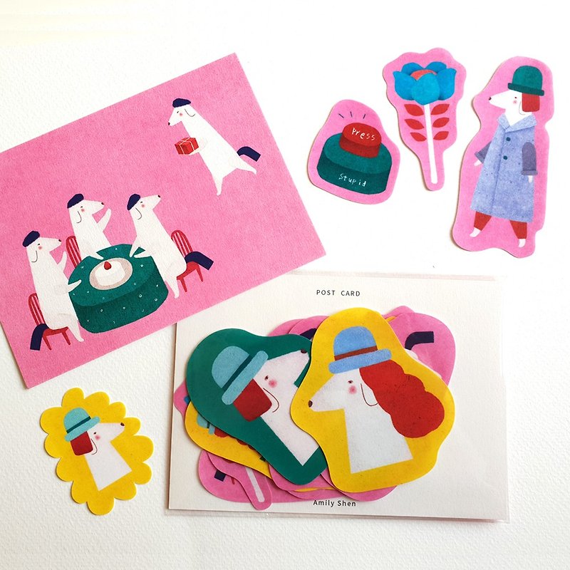 New Products|Puppy Horse Theater|Japanese Paper Big Stickers 11 sheets 1 set + 1 postcard - Stickers - Paper 