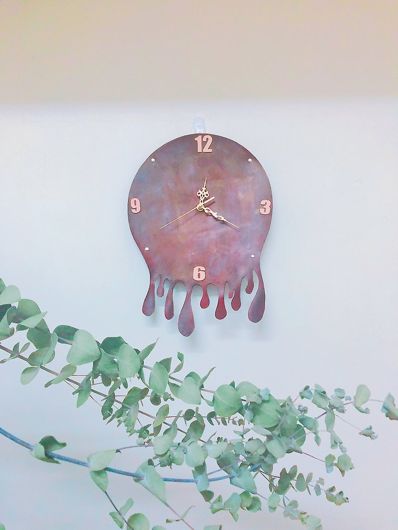 Stop time lapse leather clock - นาฬิกา - หนังแท้ สีแดง