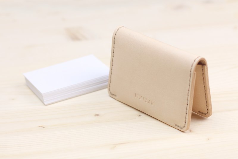 Classic 2 fold business card holder/card holder-original leather color - ที่เก็บนามบัตร - หนังแท้ สีส้ม
