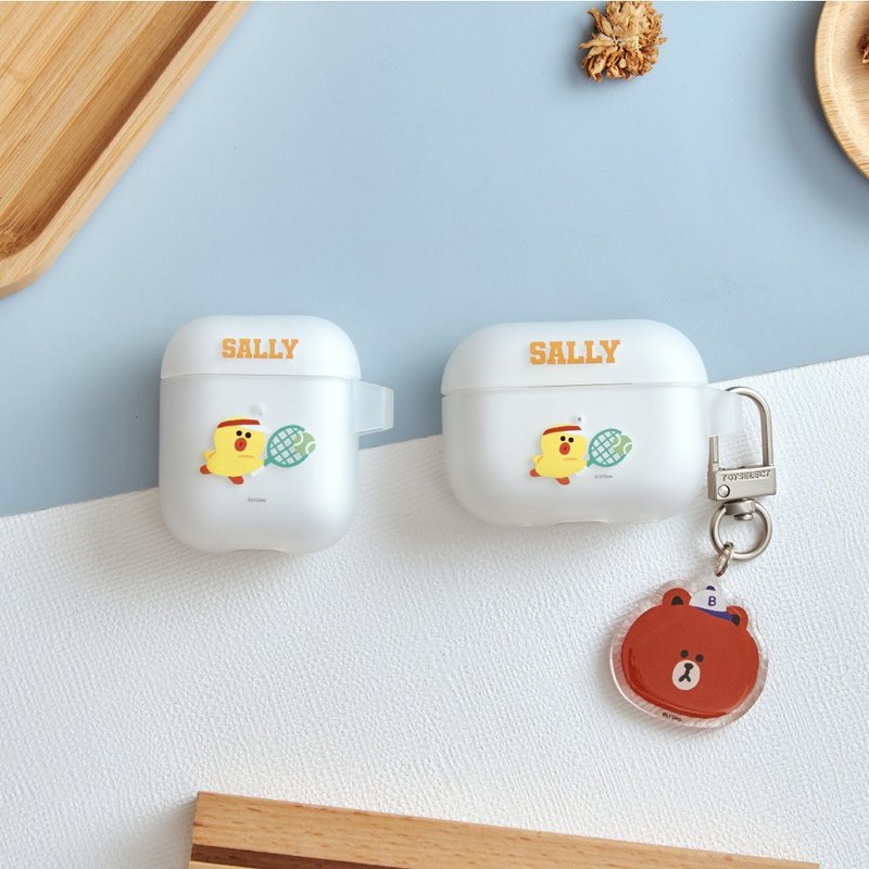 LINE FRIENDS經典-莎莉打網球強悍防摔AirPods保護套(附吊飾) - AirPods/耳機保護套 - 塑膠 多色